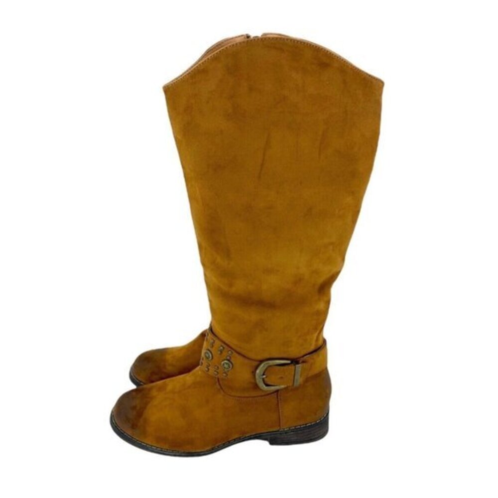 Olivia Miller Boots Brown Faux Suede Equestrian Studded Strap SZ 8.5 New